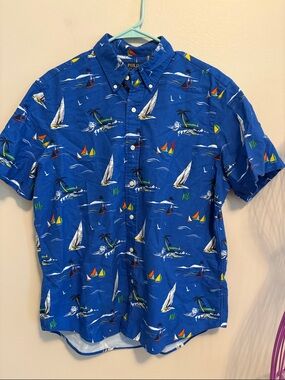 Polo by Ralph Lauren Royal Blue Tropical Sailboat Button-Down Shirt